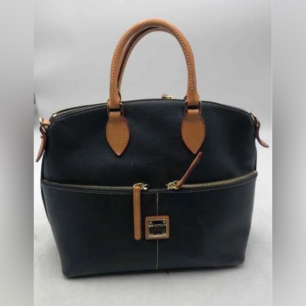 Dooney & Bourke Dillen Double Pocket Satchel W/ Pouch Navy Blue Beige Pebble